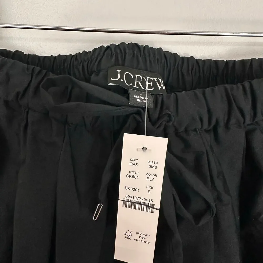 J CREW Pleated Tie Waist Mini Skirt Lace Trim Black Cotton Sz S NWT Preppy